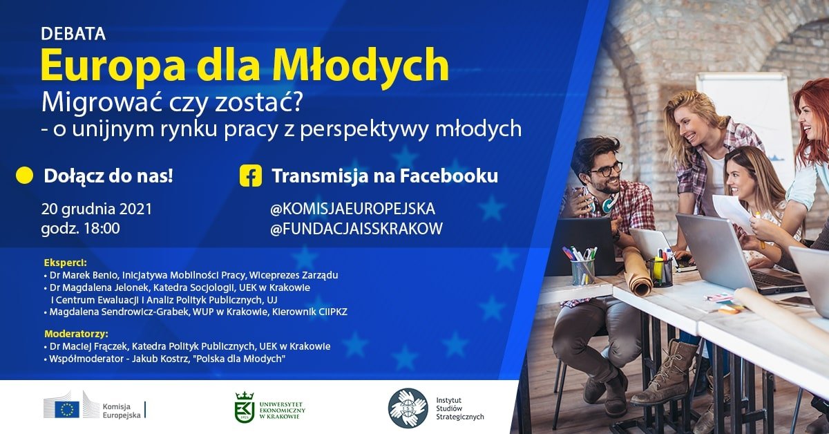 Debata „Europa dla Młodych – migrować czy zostać? O unijnym rynku pracy z perspektywy młodych” - grafika informacyjna