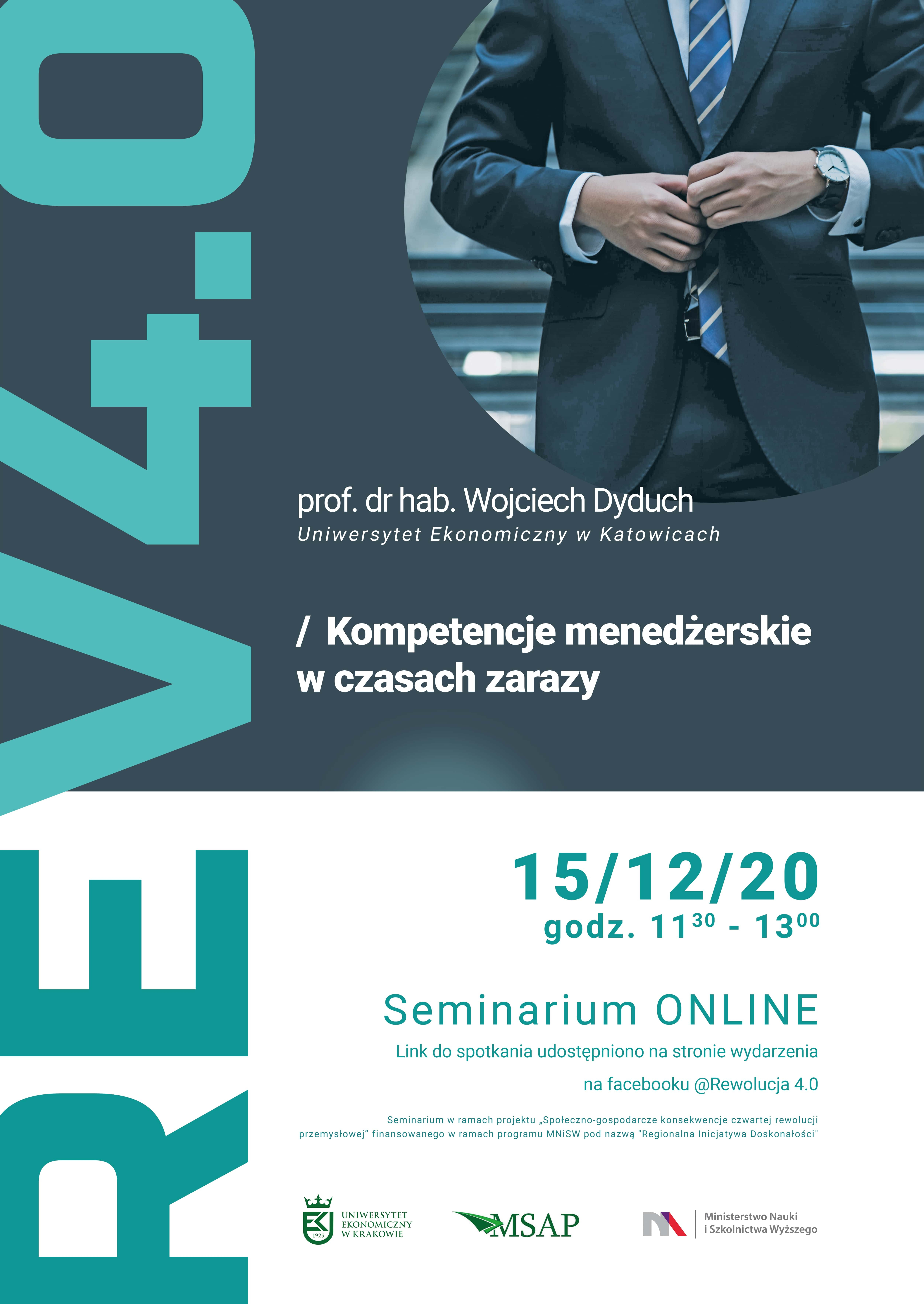 Plakat seminarium „Kompetencje menedżerskie w czasach zarazy”