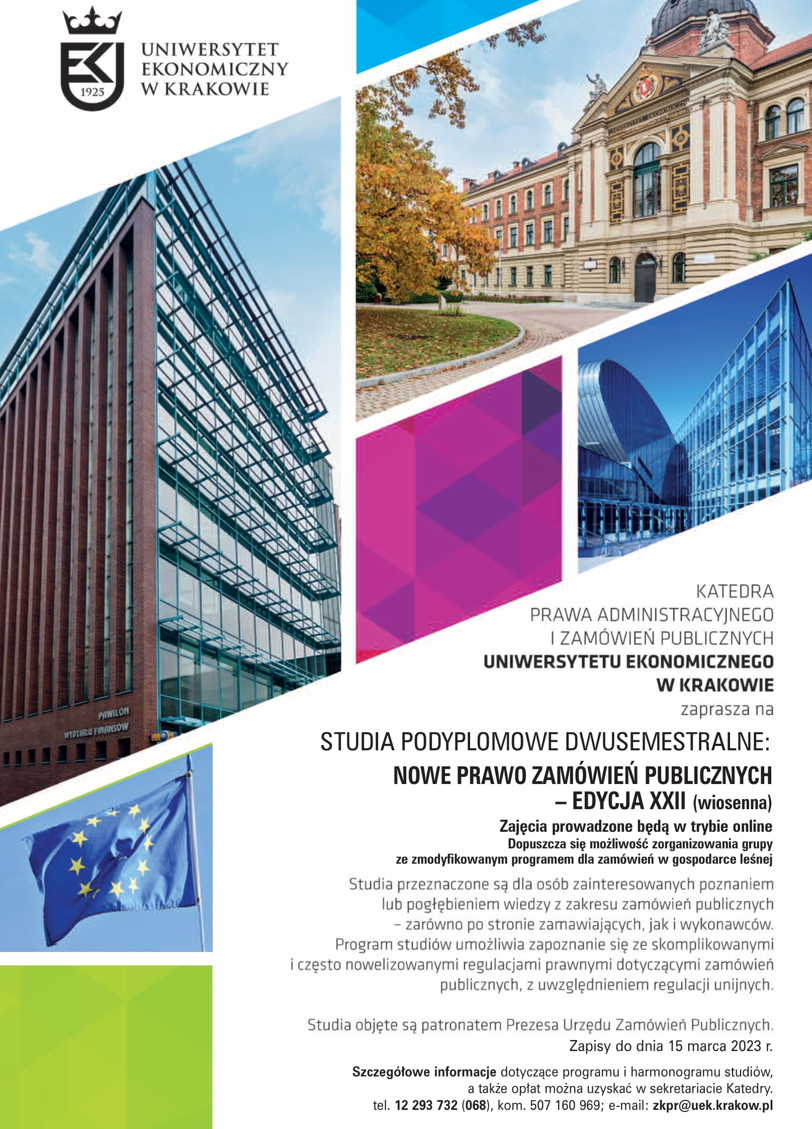 Plakat informacyjny studiów podyplomowych: Nowe prawo zamówień publicznych – edycja XXII (wiosenna)