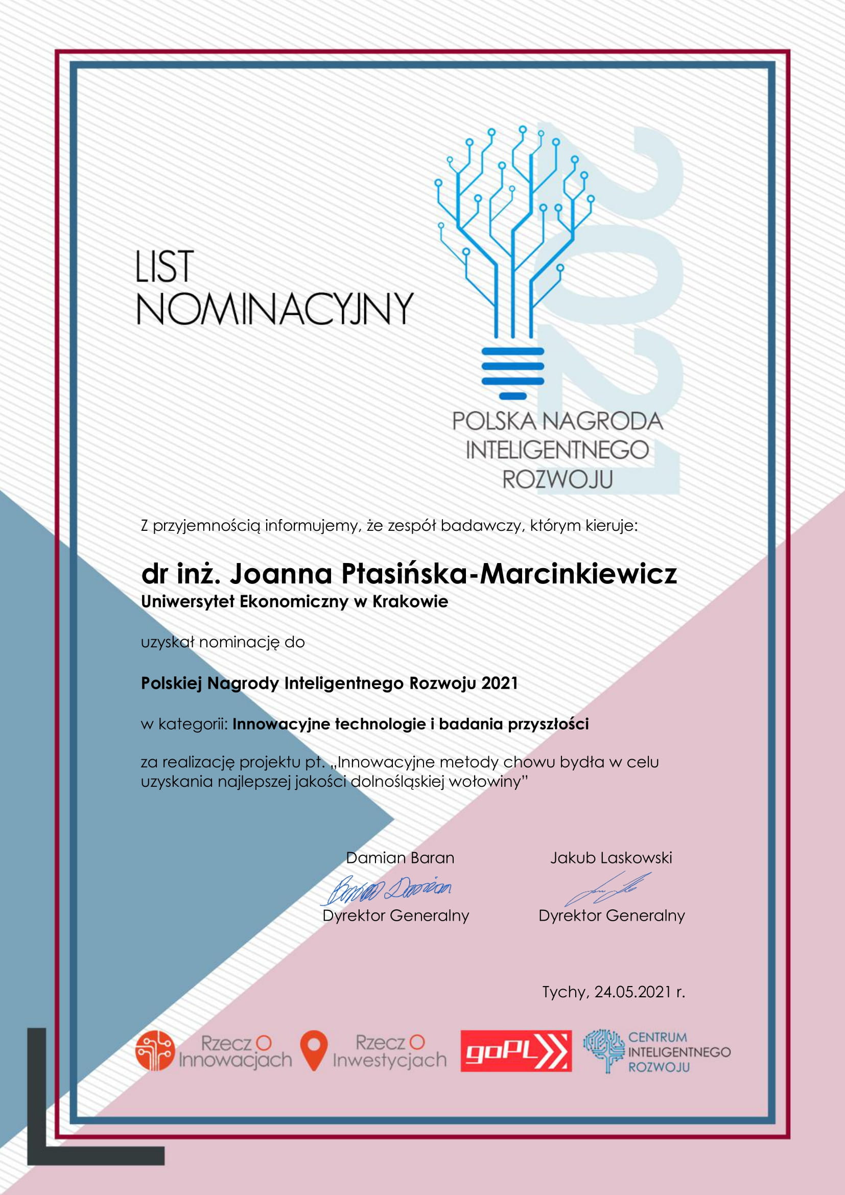 List nominacyjny do PNIR 2021