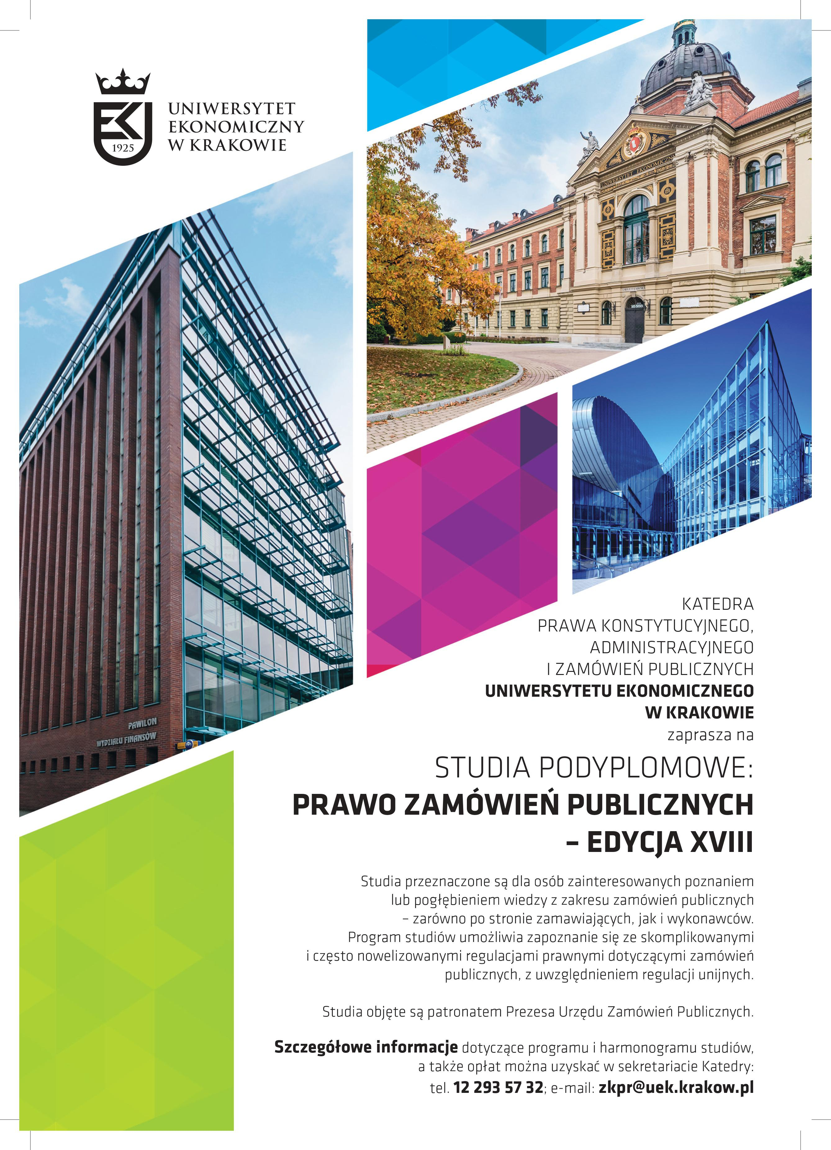 Plakat rekrutacji na studia podyplomowe: Prawo zamówień publicznych