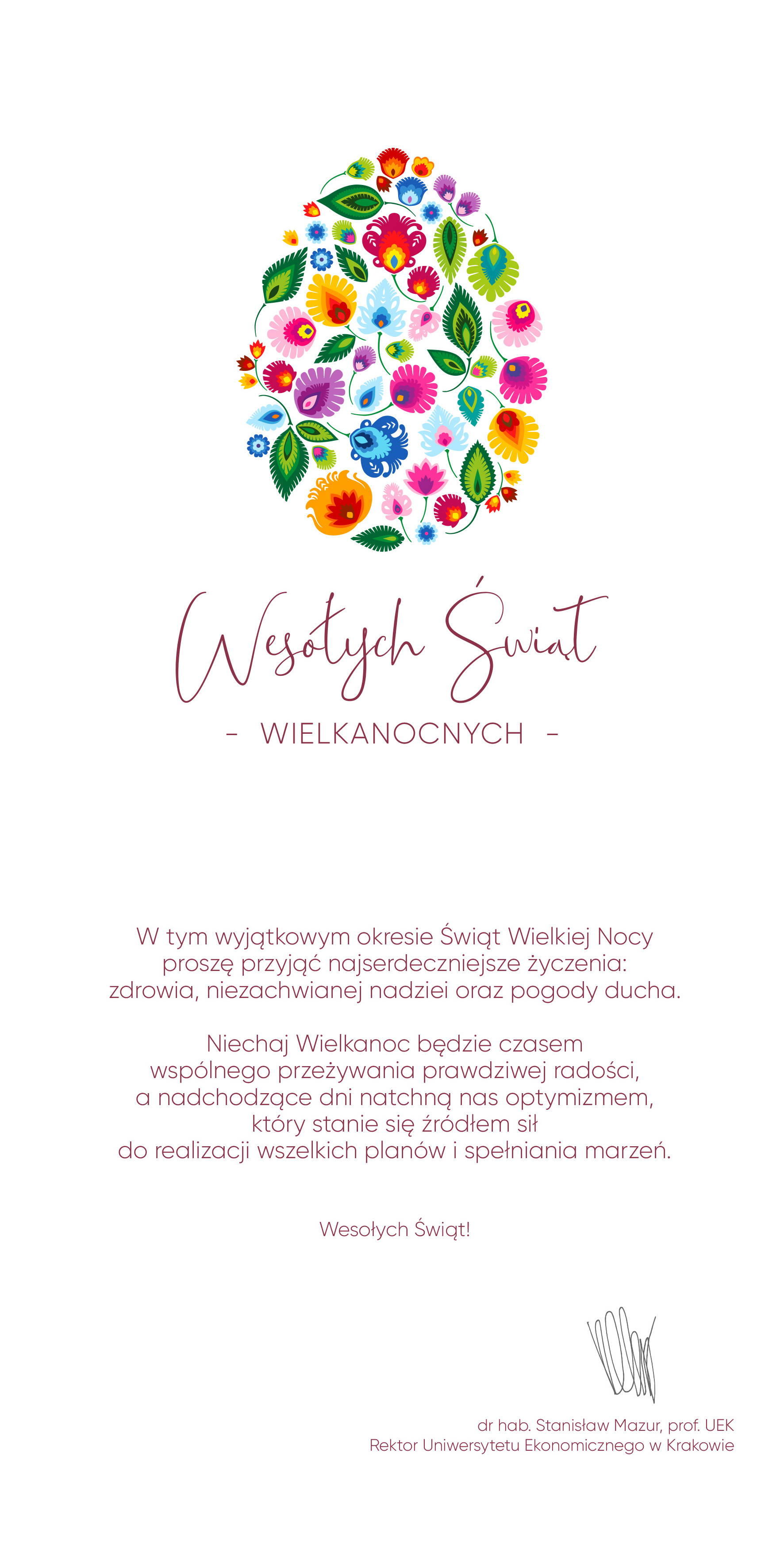 Życzenia Wielkanocne JM Rektora UEK
