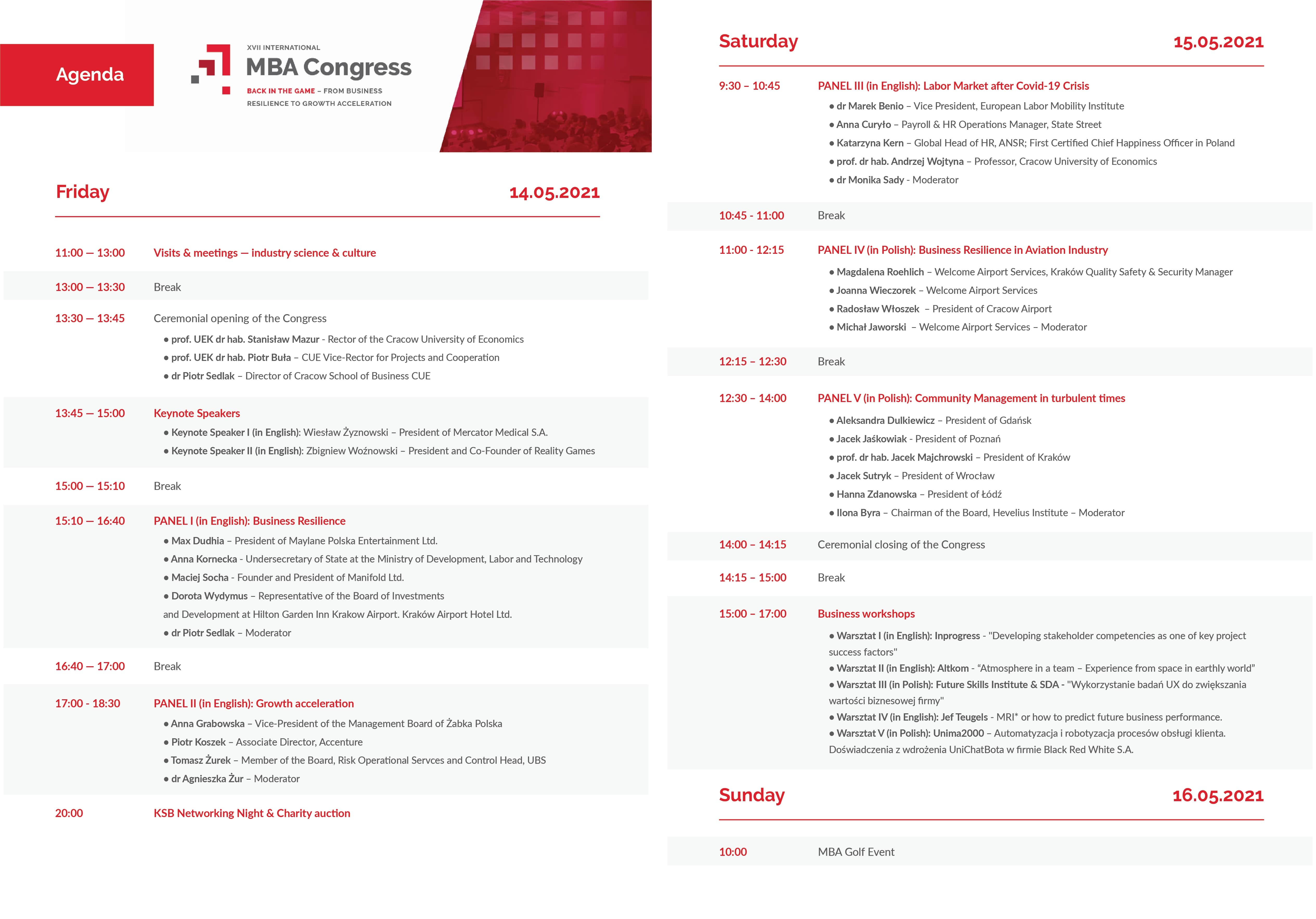 Agenda wydarzenia w języku angielskim