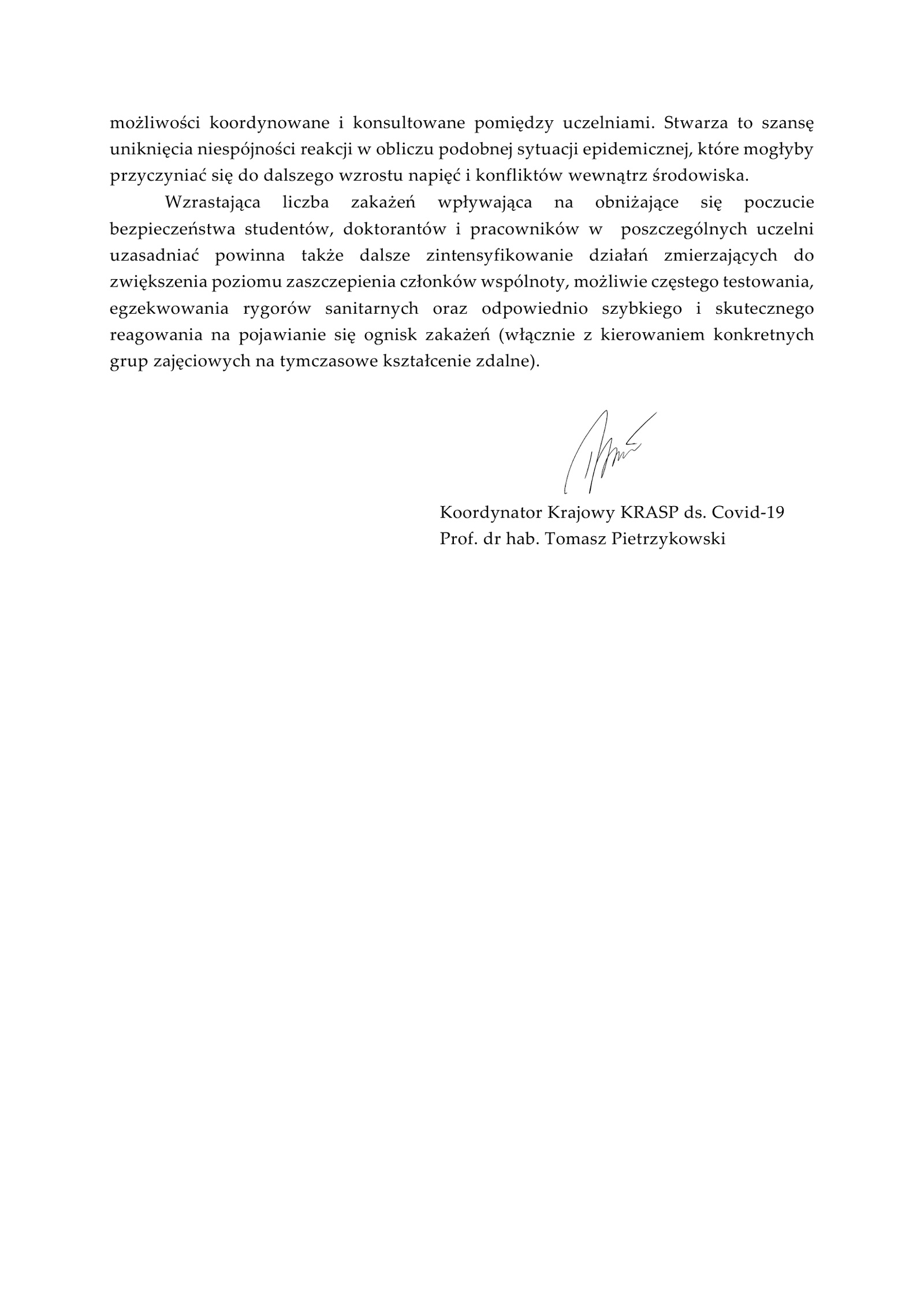 Komunikat po spotkaniu zespołu Koordynatorów KRASP do spraw przeciwdziałania skutkom pandemii Covid-19 z 26 listopada 2021 r.