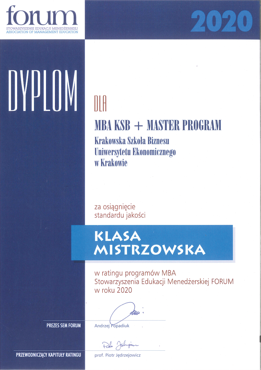 Dyplom dla MBA KSB + Master