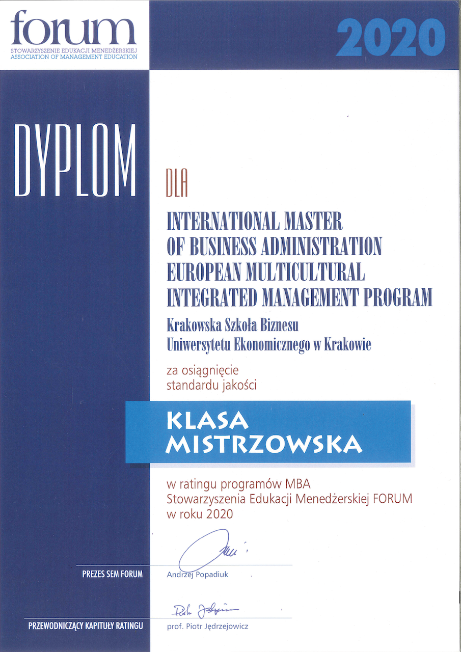 Dyplom dla International MBA