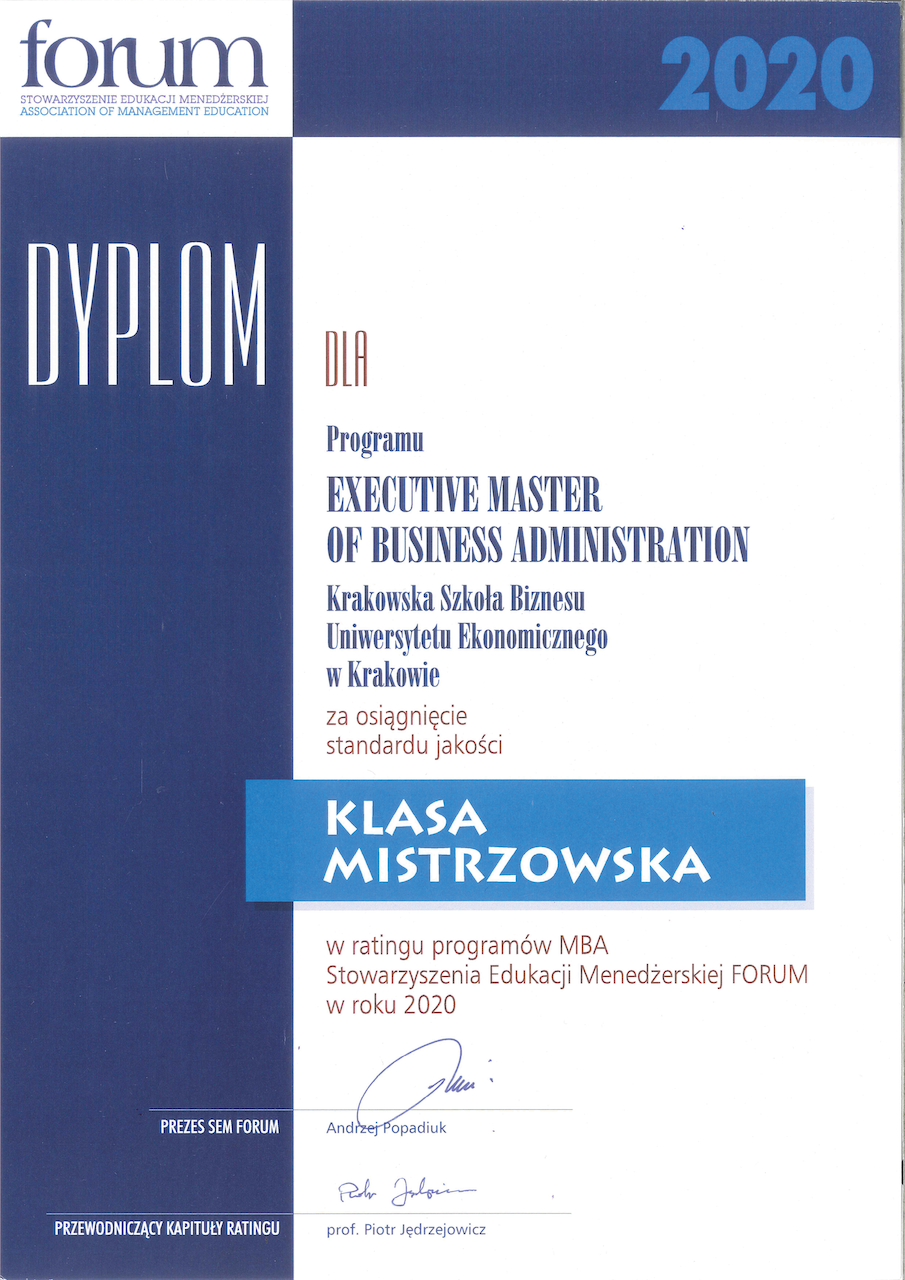 Dyplom dla programu Executive MBA