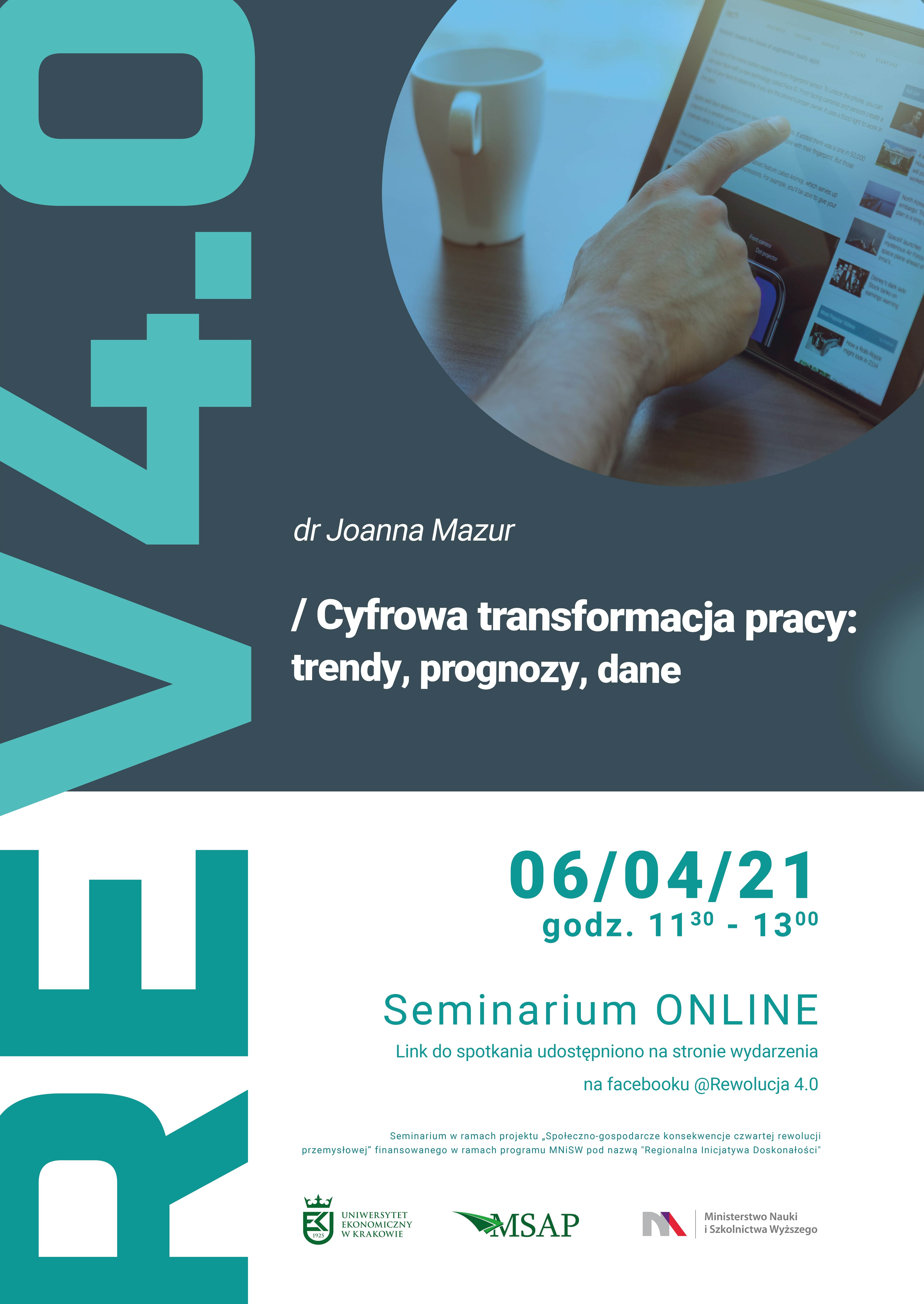 Plakat promujący seminarium „Cyfrowa transformacja pracy: trendy, prognozy, dane”