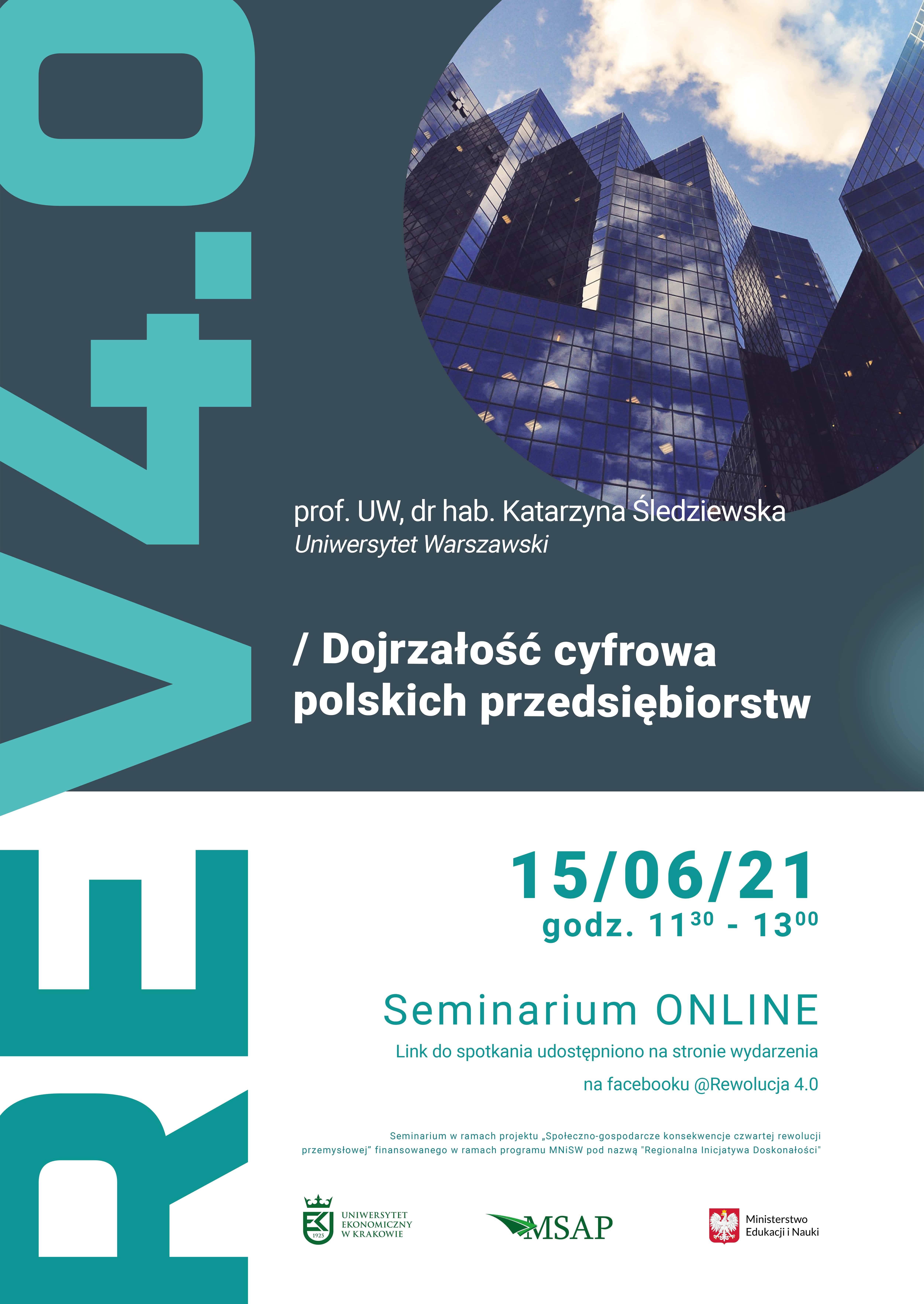 Plakat seminarium „Dojrzałość cyfrowa polskich przedsiębiorstw”