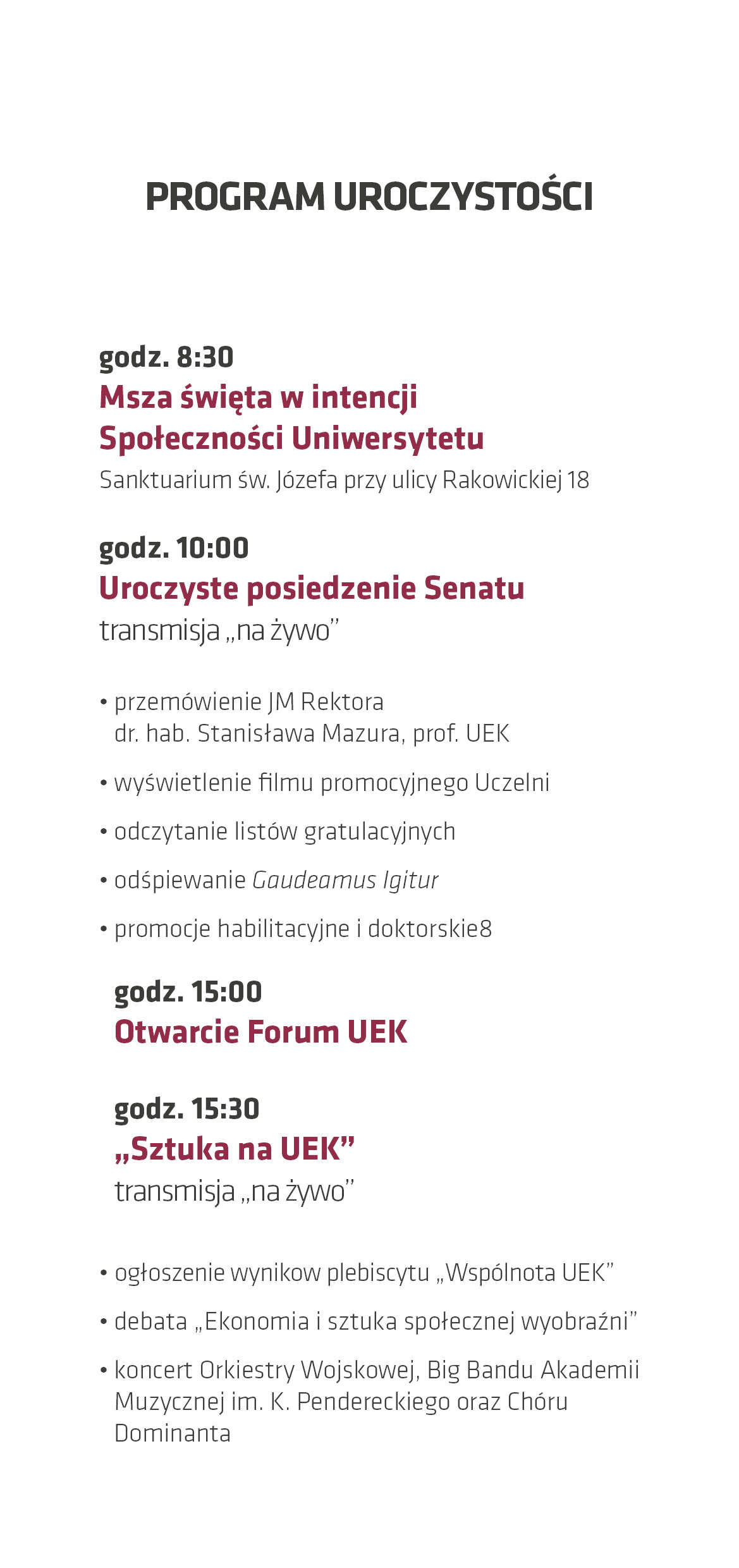Program uroczystości