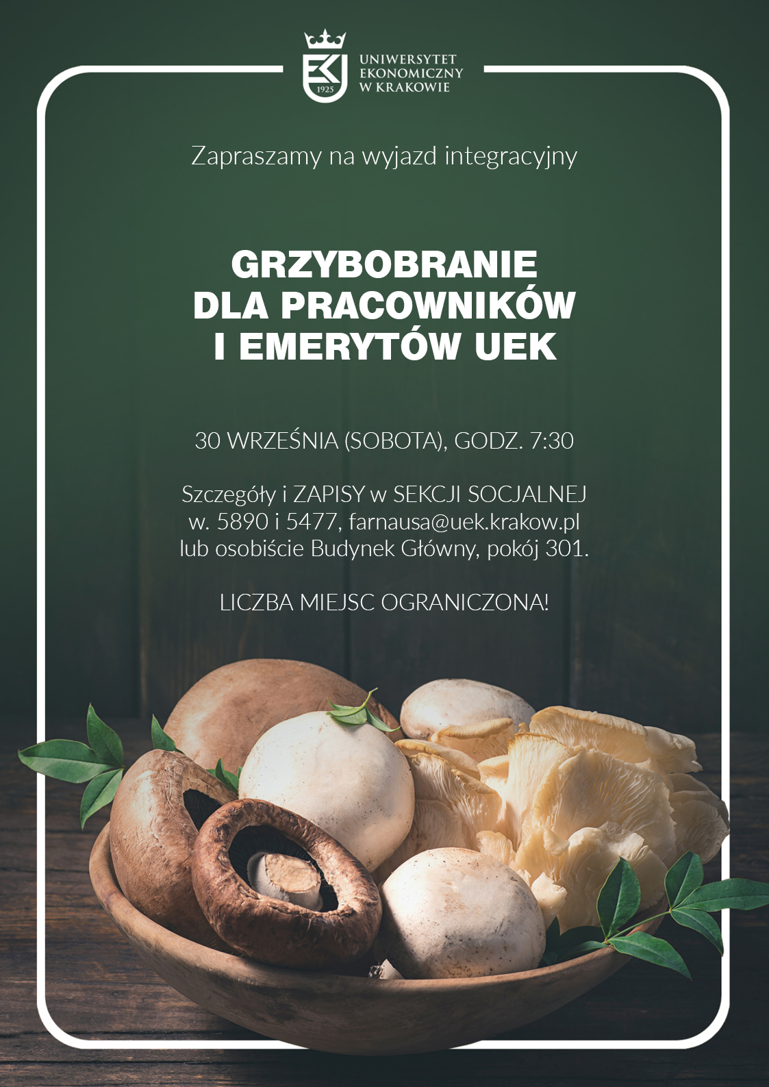 Grafika przedstawiająca plakat Grzybobrania dla Pracowników i Emerytów UEK 2023